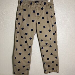 J.Crew Womens Polka Dot Chino Pants Tan Navy Blue Cotton Straight Leg Size 8